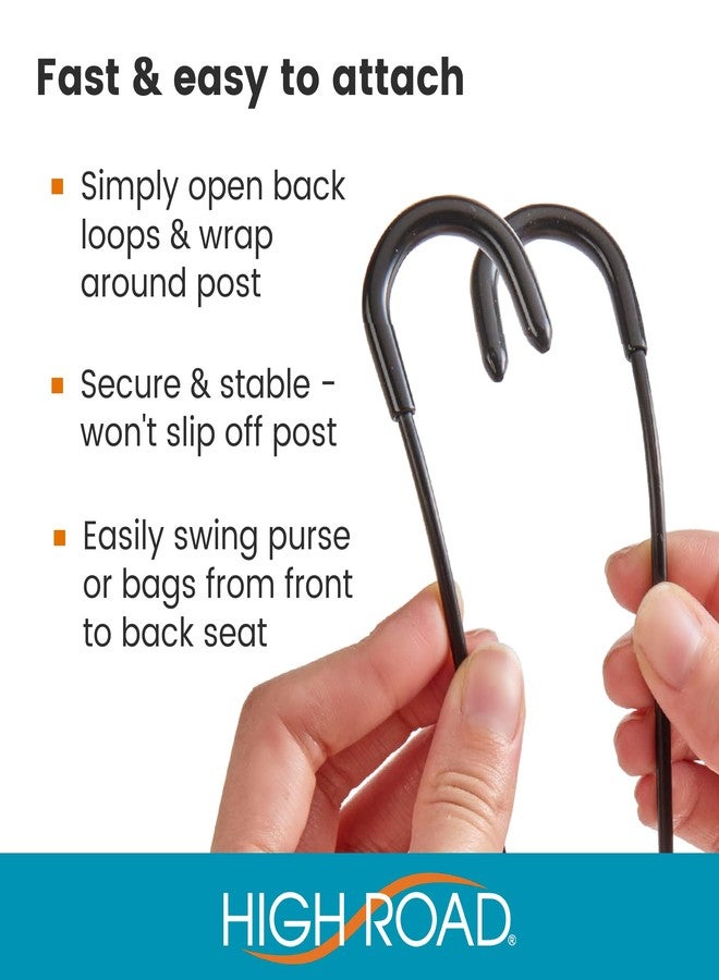 High Road Car Hooks for Purses and Bags with Leather Trim - Unbreakable Car Seat Hooks for Large Purse Straps and Heavy Bags up to 40 lbs - Secure Attachment Loops Fit All Headrest Posts, 2-Pack - Image 5